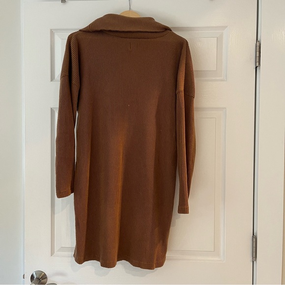 Gap long sleeve ribbed cowl neck dress brazen brown soft women’s small - Picture 3 of 6